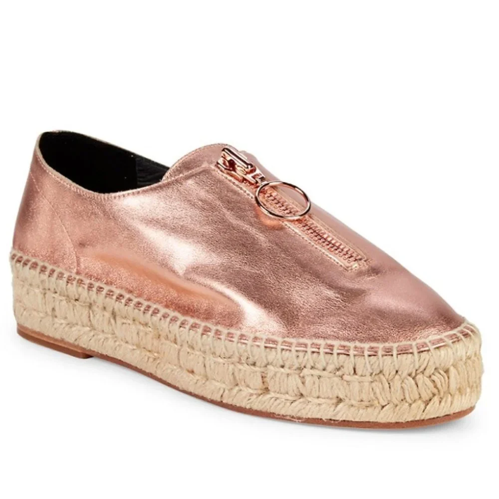 Alexander Wang Devon Rose Gold Metallic Platform Jute Espadrilles - Picture 3 of 17